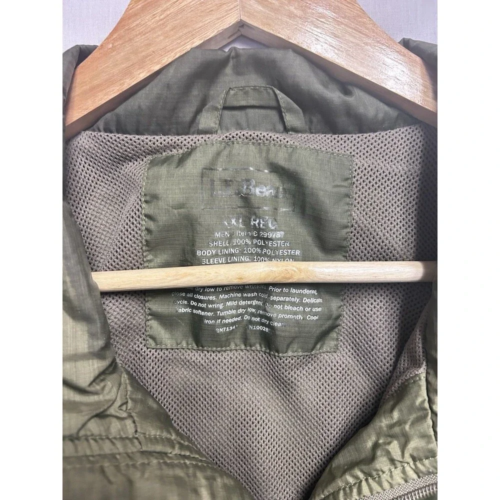 LL Bean Windbreaker Jacket Mesh Lined Pockets Full Zip Green Bomber Men’s XXL